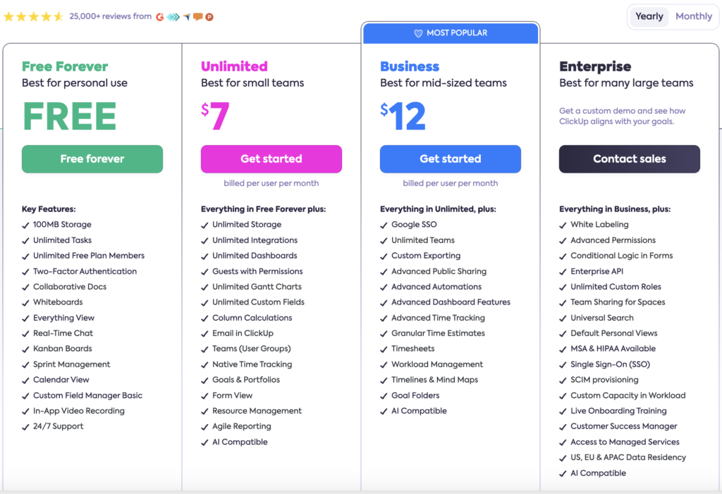 ClickUp vs Notion: ClickUp Pricing